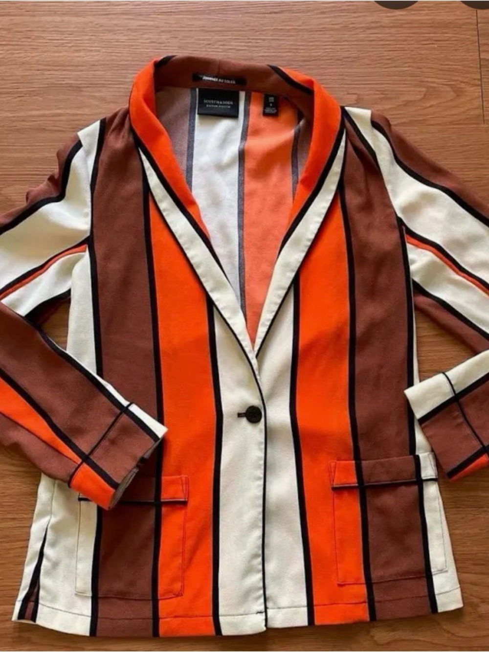 NWT Scotch & Soda Orange, Brown & Cream Striped Blazer (has stains)
